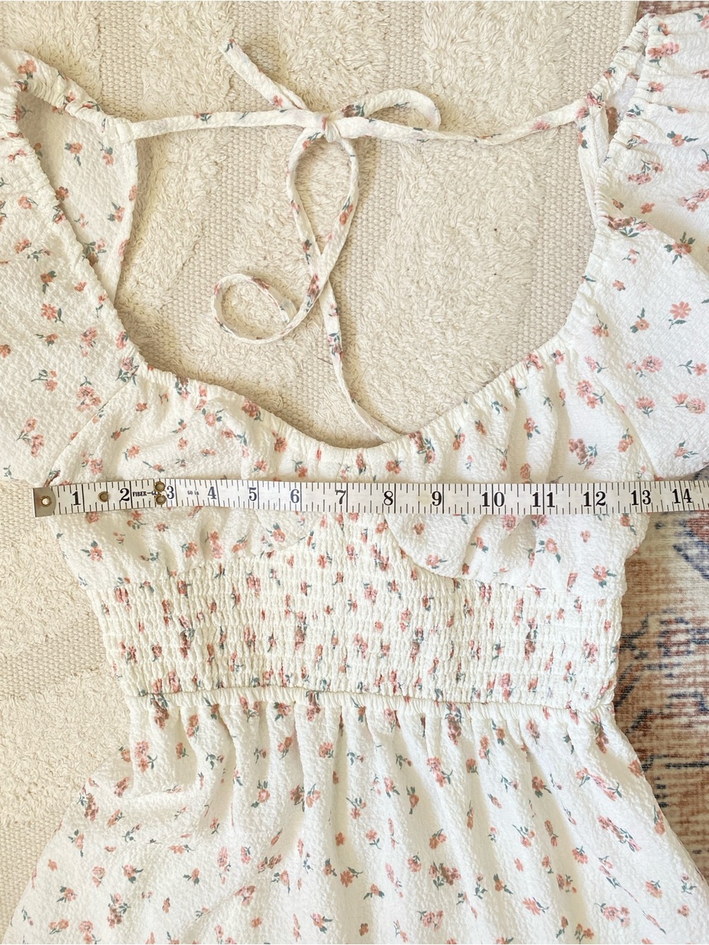 NWT Ardene White Floral Puff Sleeve Smocked Midi Dress Cottagecore Size M - Picture 12 of 15